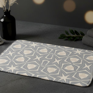 Two Toned Beige & Grey Stars And Shapes Bath Mat