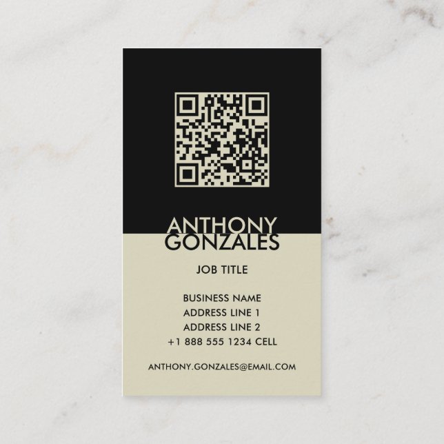 Two-Toned Black Minimal Elegant Logo QR Code Business Card (Back)