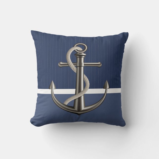 Two-toned Blue Pinstriped Anchor Cushion (Front)