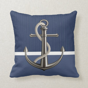 Two-toned Blue Pinstriped Anchor Cushion
