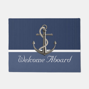 Two-toned Blue Pinstriped Anchor Doormat