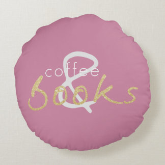 Two Toned Books and Coffee Round Pillow