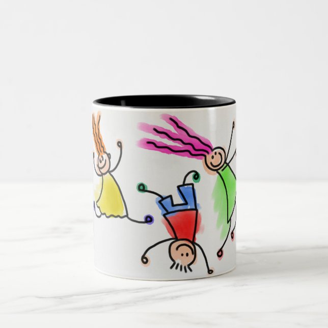 Two toned mug with cartoon kids design. (Center)