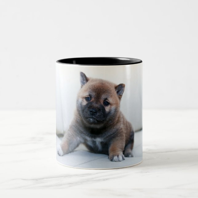 Two toned mug with puppy design. (Center)