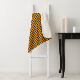 Two Toned Orange And Black Plaid Sherpa Blanket