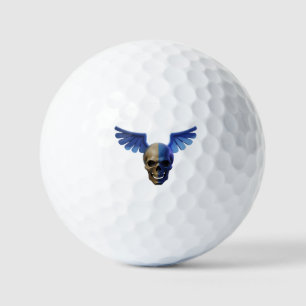 Two-Toned Skull with Blue Stylized Wings Golf Balls