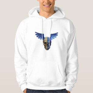 Two-Toned Skull with Blue Stylized Wings Hoodie
