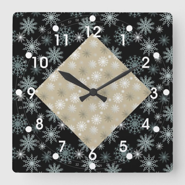 Two Toned Snowflakes Square Wall Clock (Front)