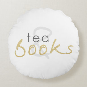 Two Toned Tea and Books Round Pillow