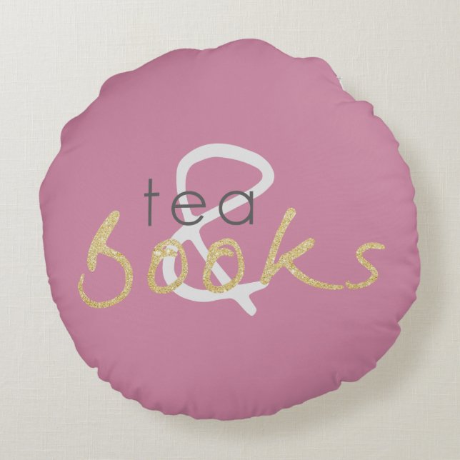 Two Toned Tea and Books Round Pillow (Back)