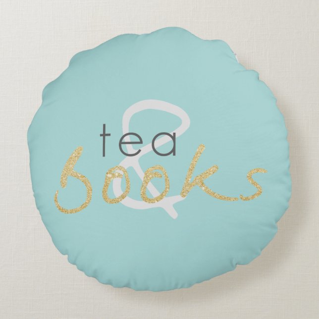 Two Toned Tea and Books Round Pillow (Back)