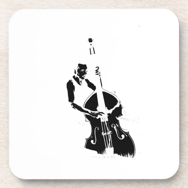 Two Toned Upright Bass Player Outline BW Coaster (Front)