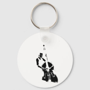 Two Toned Upright Bass Player Outline BW Key Ring