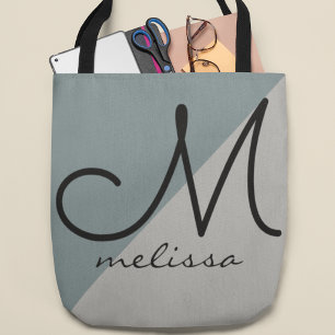 two tones of grey large tote bag with name