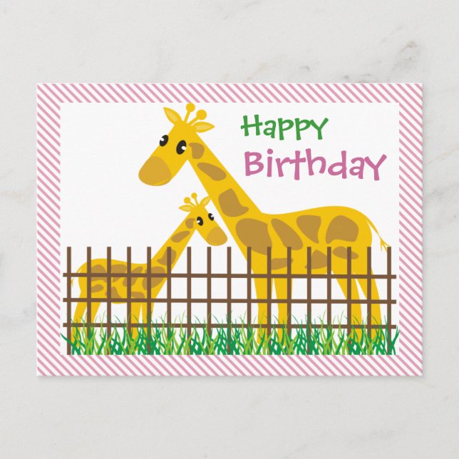 Two (Too) Cute Giraffes Happy Birthday Postcard (Front)