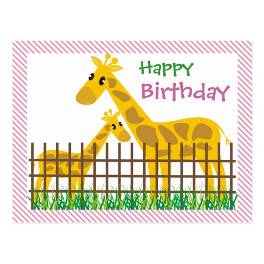 Two (Too) Cute Giraffes Happy Birthday Postcard