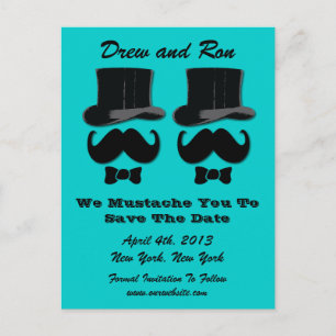 Two Top Hats With Moustache Save The Date Card