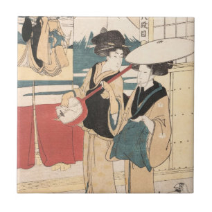 Two Tori-oi, or Itinerant Women Musicians Japan Tile