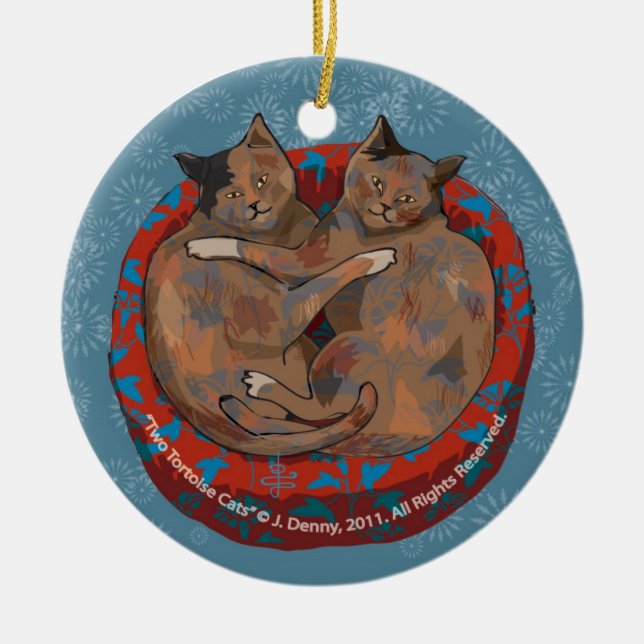 Two Tortoise Shell Cats... Ceramic Tree Decoration (Front)