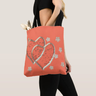 two transparent hearts,romantic wedding tote bag
