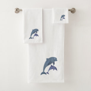 Two Tropical dolphins jumping beside each other Bath Towel Set
