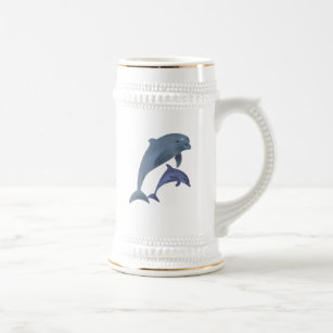 Two Tropical dolphins jumping beside each other Beer Stein