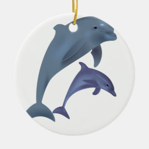 Two Tropical dolphins jumping beside each other Ceramic Tree Decoration