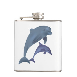 Two Tropical dolphins jumping beside each other Hip Flask