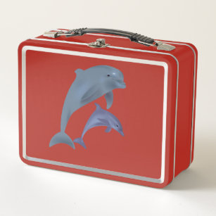 Two Tropical dolphins jumping beside each other Metal Lunch Box