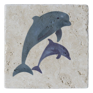 Two Tropical dolphins jumping beside each other Trivet