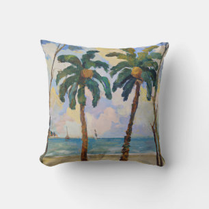 Two Tropical Palm Trees Oil Painting Cushion