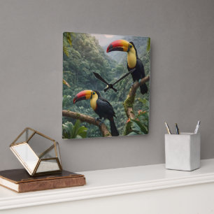 Two Tropical Toucan Birds, Square Wall Clock