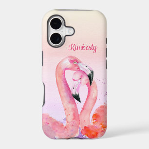 Two Tropical Watercolor Pink Flamingos