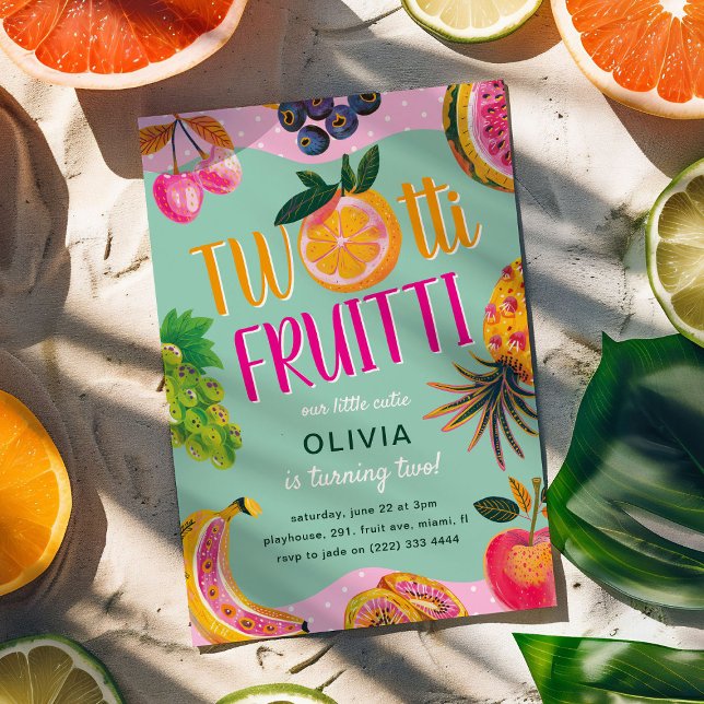 TWO-tti Fruitti Whimsical 2nd Birthday  Invitation (Creator Uploaded)