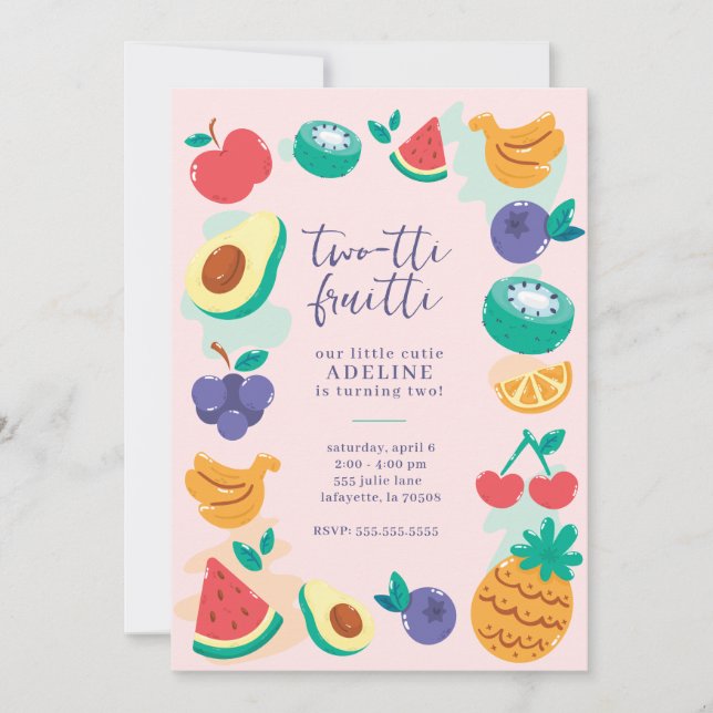Two-tti Fruity Fruit Second Birthday Party Invitation (Front)