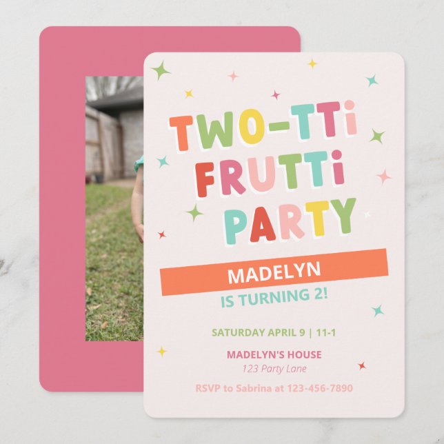 Two-tti Frutti 2nd Birthday Invitation for Girl (Front/Back)