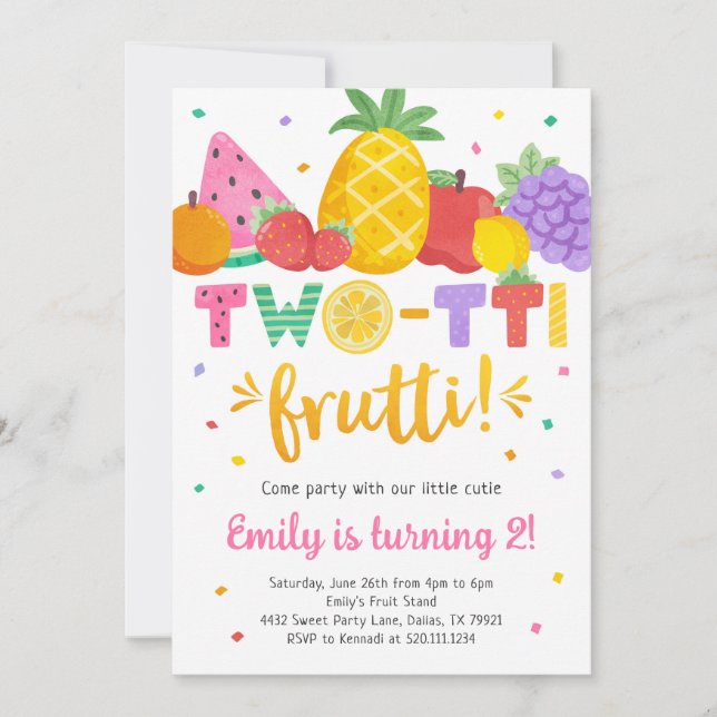 Two-tti Frutti 2nd Birthday Invitation Tutti Party (Front)