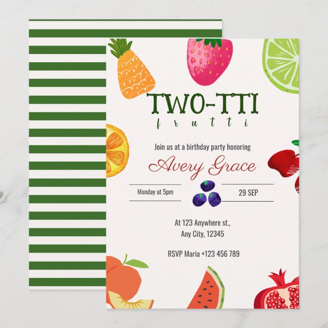 TWO-TTI Frutti Birthday Invitation Card (Front/Back)