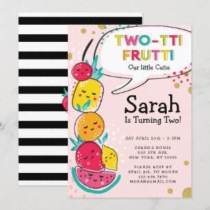 Two-tti Frutti Cute Fruit Characters Birthday Invitation