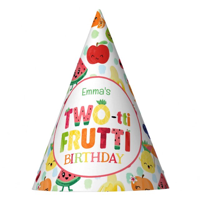 Two-tti Frutti Cutie Fruit 2nd Birthday Party Party Hat (Front)