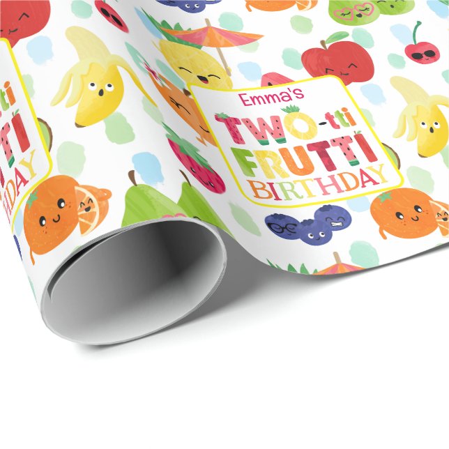 Two-tti Frutti Cutie Fruit 2nd Birthday Party Wrapping Paper (Roll Corner)