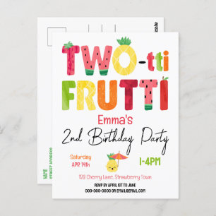 TWO-tti Frutti Cuties 2nd Birthday Tropical Fruit Postcard