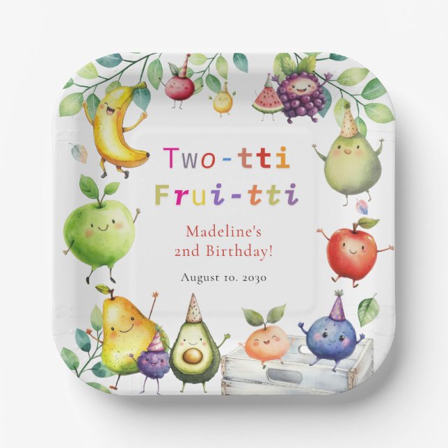 Two-tti Frutti Dancing Fruits 2nd Birthday Party Paper Plate (Front)