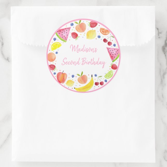 Two-tti Frutti Fruit Second Birthday  Classic Round Sticker (Bag)