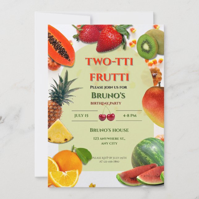 Two-tti Frutti | Fruit-Themed Birthday Invitation (Front)