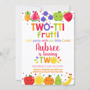 Two-tti frutti girl 2nd birthday invitation. invitation