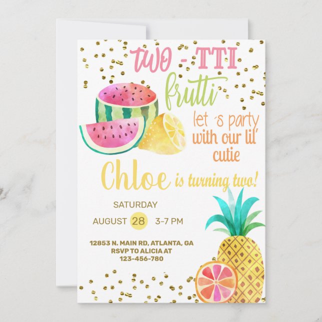 Two-tti frutti girl 2nd birthday invitation. invitation (Front)