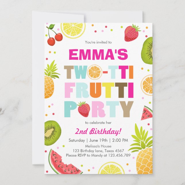 Two-tti frutti party invite Tutti fruity birthday (Front)