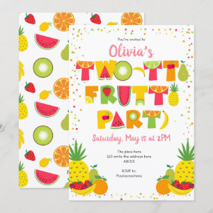 Two tti Frutti, Tropical, Fruit, Girl 2nd birthday Invitation
