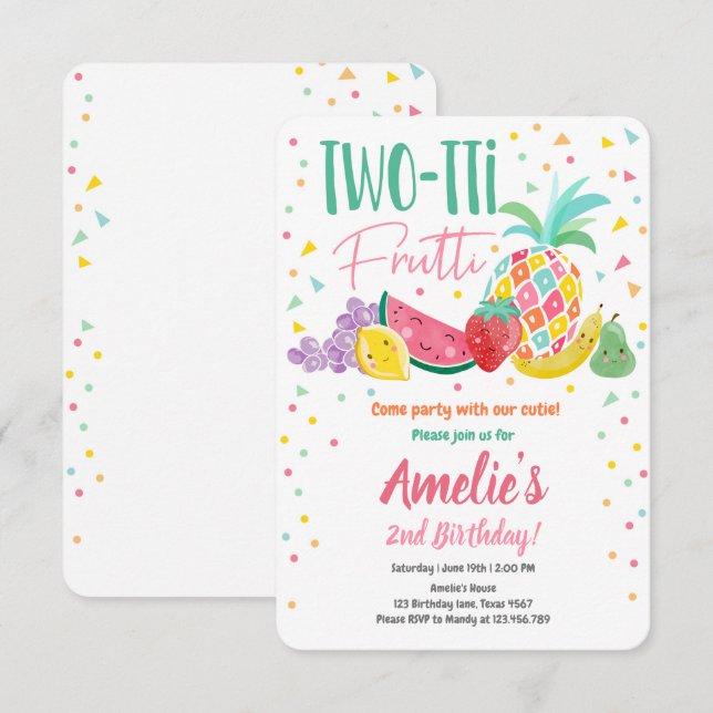 Two-tti Frutti Tutti Fruity Birthday Fruit Summer Invitation (Front/Back)